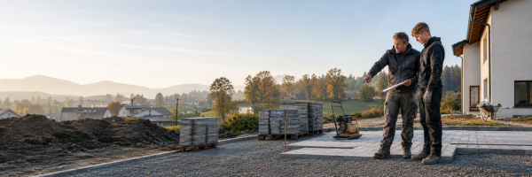 Baustellenbesprechung im Morgenlicht